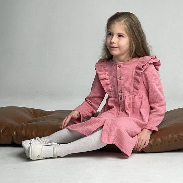 Robe fille Delight en mousseline - Tailles 3 mois à 8 ans - Différentes couleurs disponibles