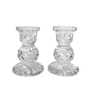 Pair of Petite Vintage Crystal Candle Holders, Hand Cut Lead Crystal Candlestick Candleholder (#H227)