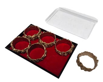 1970s Brass Rose Napkin Rings Set, Vintage Gold Serviette Holders (Set of 6)