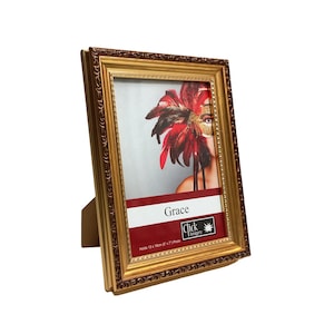 Vintage Gold Wooden 5x7 inch Photo Frame, Click Imagery ‘Grace’ Standing Photo Frame with Glass (#H236)