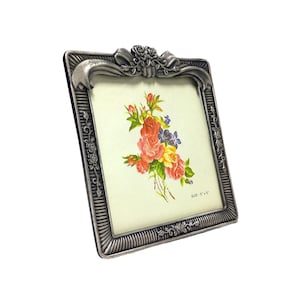 Vintage 5 inch Square (12cm) Cast Metal Photo Frame, Elegant Desktop Photo Frame with Glass (#H252)