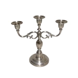 Vintage Pewter Candelabra, Elegant Pewter 3 Cup Candle Holder, 23cm high x 24cm long, Home Decorator Item (#H261)