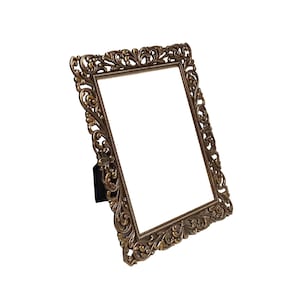 Vintage 5x7 inch (12 x 17cm) Metal Standing Photo Frame, Ornate Flourish Tabletop Photo Frame with Glass (#H241)