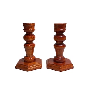 Vintage Australian Silky Oak Wooden Candle Holder Pair, Handcrafted by Schmeider’s Cooperage Bundaberg (#H3560)