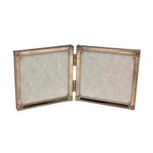 Vintage 8cm Square Hinged Double Photo Frame, Silver Metal and Glass, Self Standing Frames (#H1498)