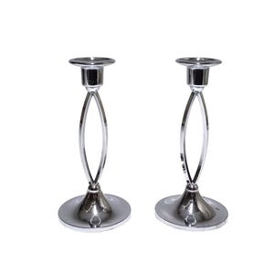 Retro Candle Holder Set, Pair of Silver Metal 16cm Elegant Vintage Candleholders, Home Décor Gift (#H2877)