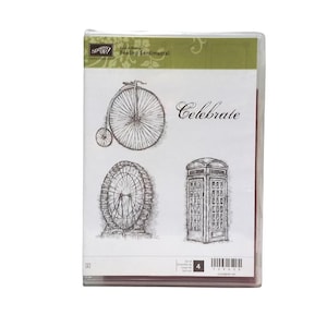 Feeling Sentimental by Stamping Up USA, Rubber Stamp Set of 4, Used, London, Phone Box, England, Celebrate (#H152)