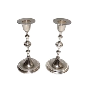 Pair of Silver Metal 15cm Vintage Candleholders, Stylish Candle Holders for Home Décor Display or Gift (#H1785)
