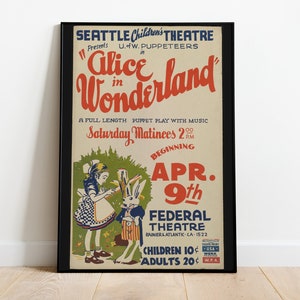 Vintage Alice in Wonderland Poster, Alice in Wonderland Decor, Digital Art, Gallery Wall Art, Retro Poster, Digital Download