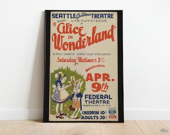 Vintage Alice in Wonderland Poster, Alice in Wonderland Decor, Digital Art, Gallery Wall Art, Retro Poster, Digital Download