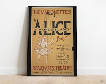 Vintage Alice in Wonderland Poster, Vintage Theatre Poster, Digital Art, Retro Poster, Digital Download, Alice in Wonderland Decor