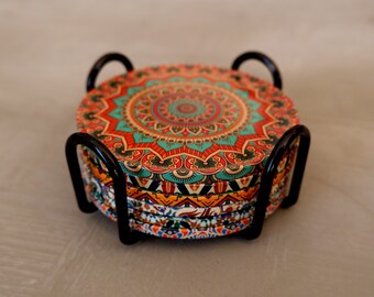Set of 6 Drink Coasters Turkish Design Pattern Tea Coffee Cup Mats