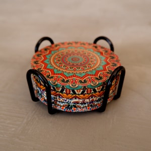 Set of 6 Drink Coasters Turkish Design Pattern Tea Coffee Cup Mats