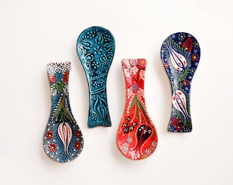 Turkish Ceramic Spoon Rest Handmade Kitchen Spoon Holder Christmas Gift Housewarming Gift