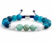 Balance Bracelet Made with Aquamarine, Blue Agate, Amazonite Stones - Healing Handmade Crystal Bracelets for Men and Women