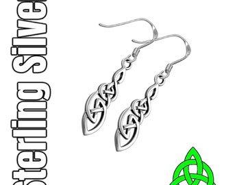 Celtic Dara Knot Sterling Silver Drop Dangle Irish Earrings