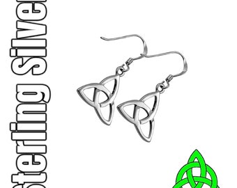 Celtic Trinity Triquetra Knot Silver Drop Irish Earrings