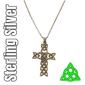 Celtic Cross Pendant Sterling Silver Irish Dara Knot Gothic Necklace