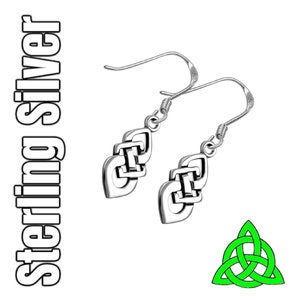 Celtic Dara Knot Sterling Silver Drop Dangle Irish Earrings