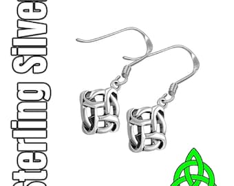 Celtic Dara Knot Sterling Silver Drop Dangle Irish Earrings