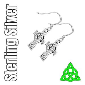Celtic Cross Sterling Silver Drop Dangle Irish Earrings