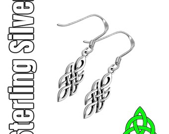 Celtic Dara Knot Silver Drop Dangle Irish Earrings