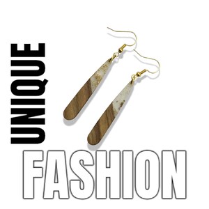 Walnut Wood and Gold Dangle Earrings, Boho Designer Earings for Women, Drop Statement Earrings, Gold Walnut Wooden Earrings, Long Earrings