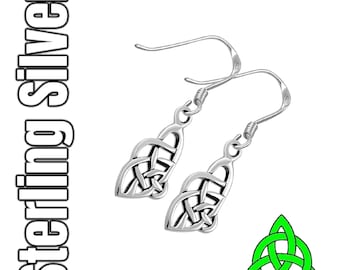 Celtic Dara Knot Sterling Silver Drop Dangle Irish Earrings