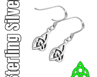 Celtic Dara Knot Sterling Silver Drop Dangle Irish Earrings