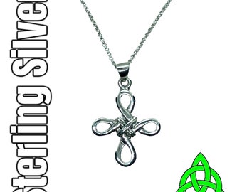 Sterling Silver Irish Celtic Dara Knot Cross Pendant Necklace