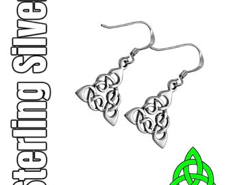 Celtic Dara Knot Sterling Silver Drop Dangle Irish Earrings