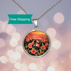 Red Poppy Flower Necklace, Boho Flower Necklace, Poppy Flower Pendant, Long Flower Necklace , Boho Necklace, Eco Packaging, Resin Jewellery