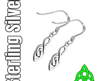 Celtic Dara Knot Sterling Silver Knot Drop Dangle Irish Earrings
