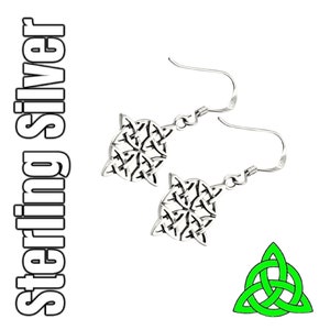 Celtic Dara Knot Sterling Silver Drop Dangle Irish Earrings