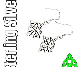 Celtic Dara Knot Sterling Silver Drop Dangle Irish Earrings