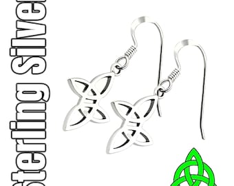 Celtic Dara Knot Sterling Silver Drop Dangle Irish Earrings
