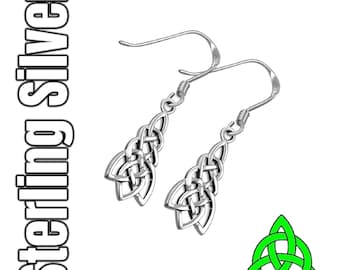 Celtic Dara Knot Silver Drop Dangle Irish Knotwork Earrings
