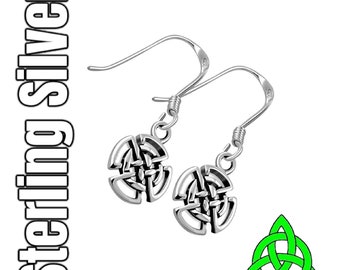Celtic Dara Knot Silver Knot Drop Dangle Irish Earrings