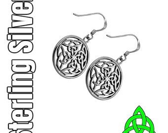 Celtic Dara Knot Silver Knotwork Drop Dangle Irish Earrings