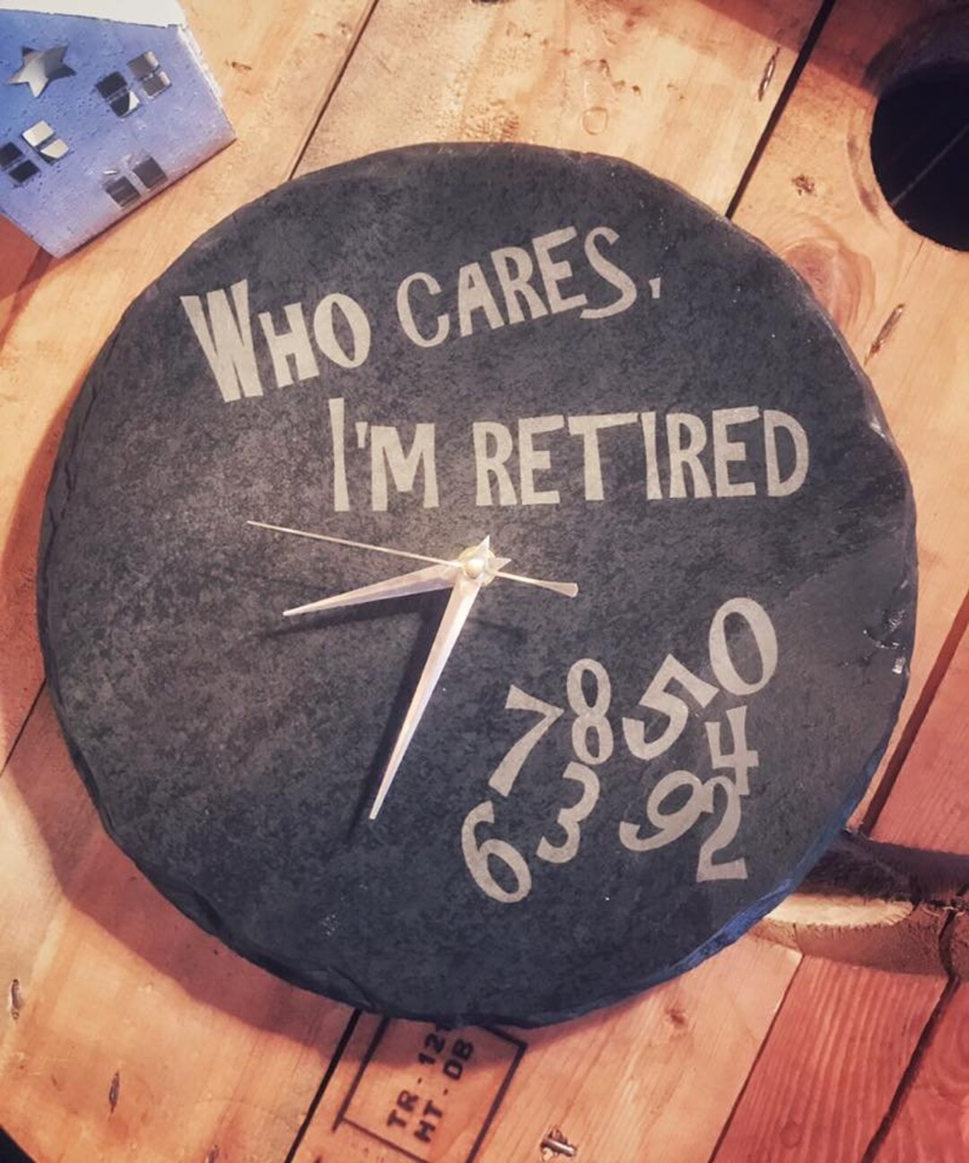 Retirement Gift' Round Slate Clock 'who Cares Etsy UK