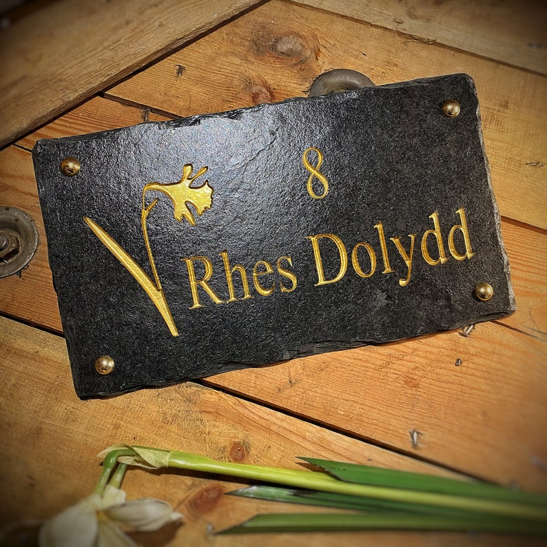 Premium Daffodil House Sign Personalised Number, House Name Slate Sign
