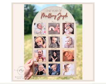 One Year Of Photo Board SVG, Baby's First Year Sign Laser File - First Year Photo Board - Milestone Sign - 1st Birthday Photo Collage