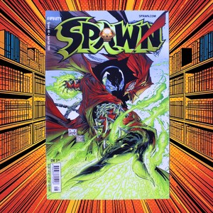 Peut inclure: Une bande dessinée Spawn numéro 48 de juin/juillet 2001 représentant un personnage en cape rouge et costume noir avec des effets d'énergie verte. La couverture affiche le titre Spawn avec une icône de crâne, Infinity et Spawn.com.