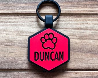 Paw Design Silicone Dog ID Tag | Silicone Pet ID | Quiet Dog Name Tag | Durable Pet ID | Pet Name Tag | Dog Collar Tag | Engraved Pet Tag