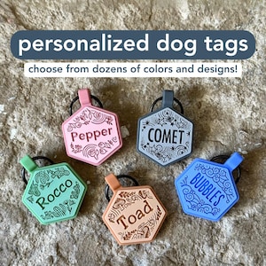 Natuurontwerp aangepaste siliconen hond-ID-tags | Avontuurlijke hondenuitrusting | Leuk ontwerp | Stil, duurzaam, waterdicht | Stille huisdiertags | Halsbandlabel