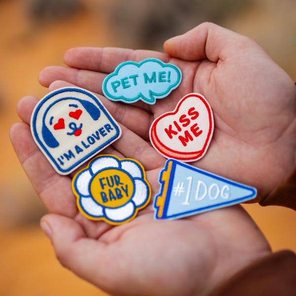 Iron-On Patches for Pets | Adventure Dog Badges | Scout Style Embroidered Patches for Bandanas & Pet Accessories | Fun Dog Mom Gifts