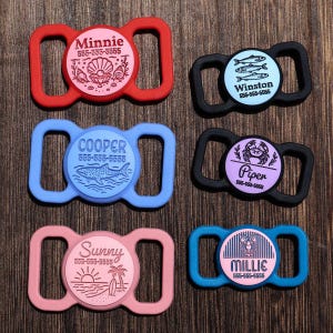 Mini Coastal Collection Slim Slide-On Silicone Pet ID Tag | Personalized Beach Inspired Silent Collar Tag | Lightweight & Jingle-Free