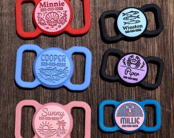 Mini Coastal Collection Slim Slide-On Silicone Pet ID Tag | Personalized Beach Inspired Silent Collar Tag | Lightweight & Jingle-Free