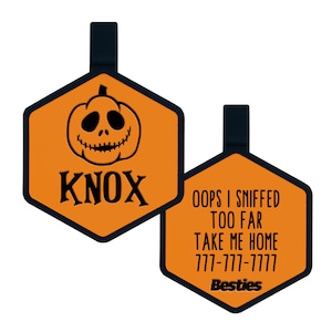 Pumpkin King Jack-O-Lantern Halloween Silicone Dog ID Name Tag - Jingle-Free, Silent, Durable  - Dog tags for collars - Rubber Pet ID Tag