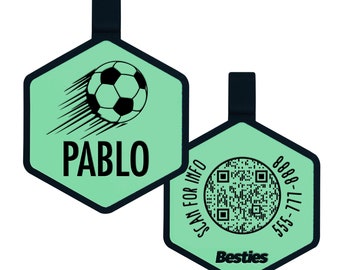 QR Code Soccer Ball Silicone Dog ID Tag | Silent Pet Tag | Quiet Dog Tag | Digital Pet ID | Pet Name Tag | Dog Collar Tag | Custom Pet Tag